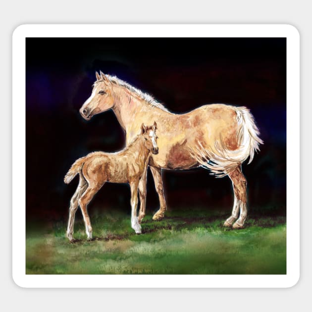 Mare & Foal Watercolor painting Sticker by Dhanew